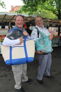 Showing off their market bags. Gary's is a Costco one. I think Chris's is much more Parisian.